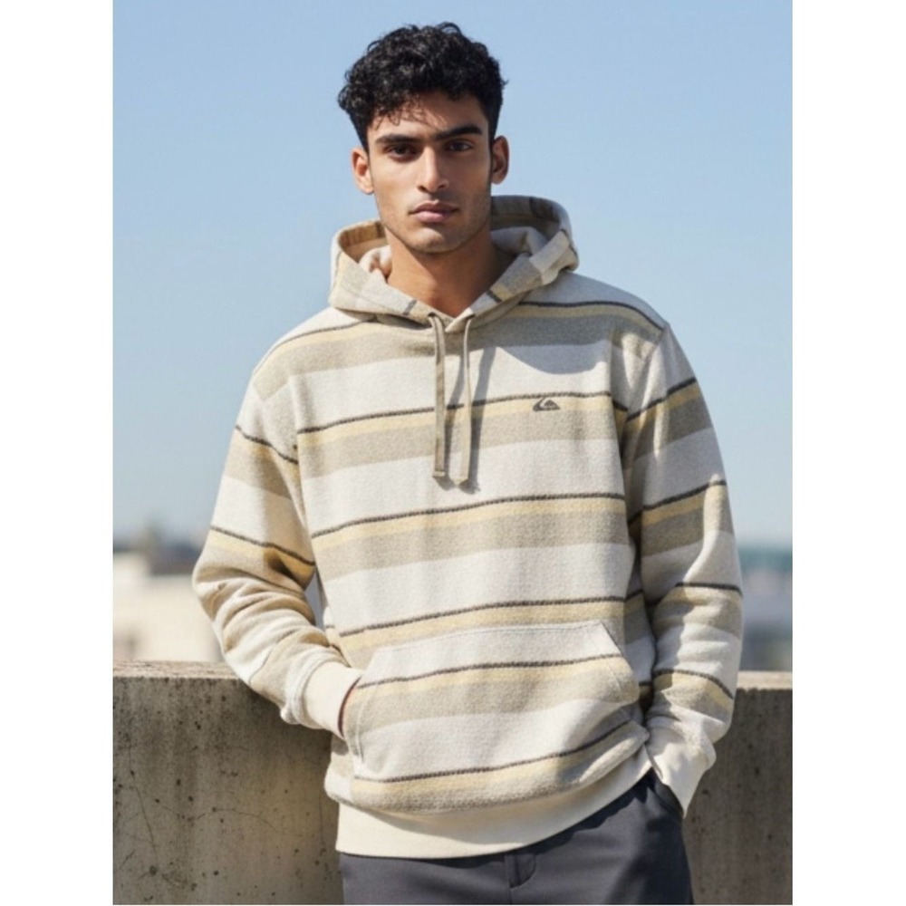 Quiksilver Great Otway Hoodie Men's M Twill Striped Pullover French Terry